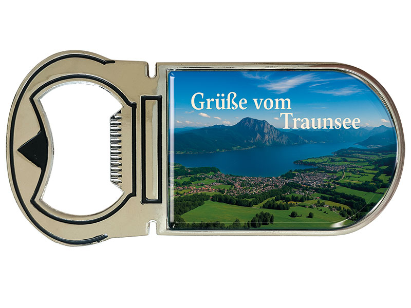 Souvenir Magnet Kapselheber aus Metall Traunsee 4x9cm
