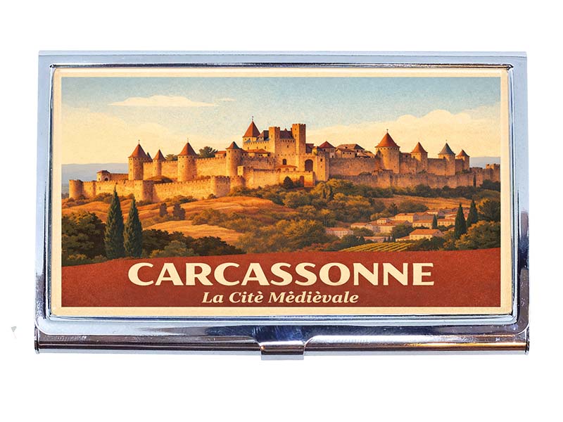 Souvenir Visitenkartenetui  Carcassonne aus Metall 9x6x0,8cm