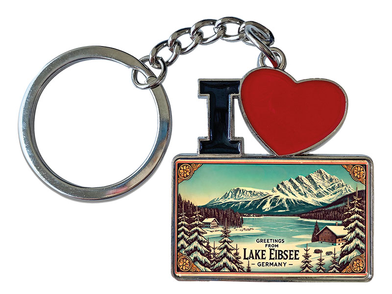 Souvenir Schlüsselanhänger aus Metall "I Love" Eibsee 11x4cm   
