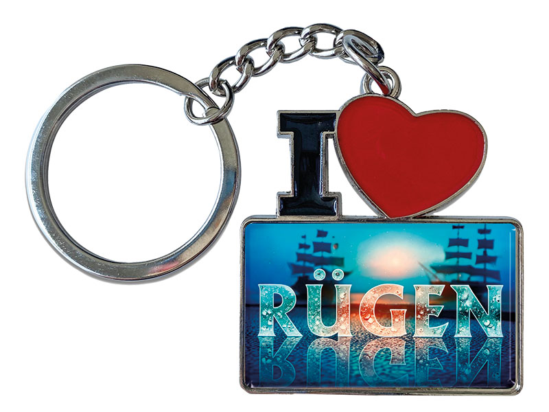 Souvenir Schlüsselanhänger aus Metall "I Love" Rügen 11x4cm    Souvenir Schlüsselanhänger aus Metall "I Love" Rügen 11x4cm