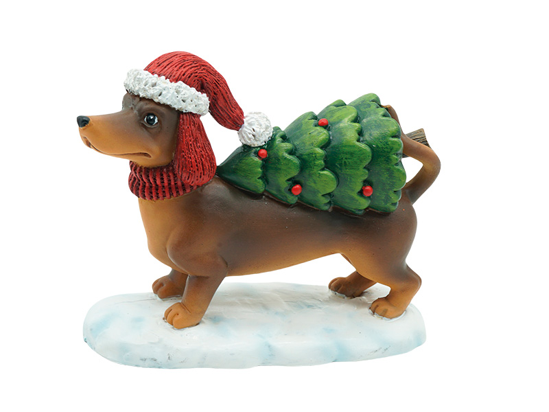Dackel mit Weihnachtsbaum aus Poly 12x5x9cm    Dackel mit Weihnachtsbaum aus Poly 12x5x9cm