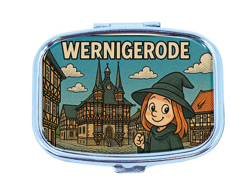Souvenir Pillendose rechteckig aus Metall Wernigerode 6x4,5cm Souvenir Pillendose rechteckig aus Metall Wernigerode 6x4,5cm