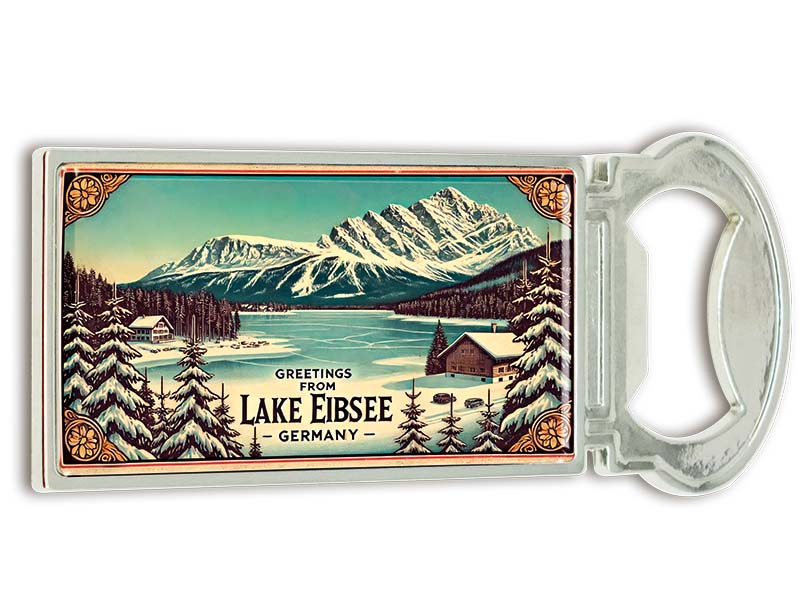 Souvenir Magnet Kapselheber aus Metall Eibsee 3x9cm