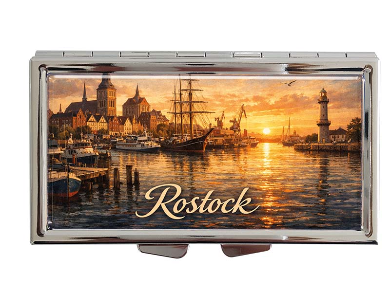 Souvenir Pillendose Rostock aus Metall  8,5x4,5cm