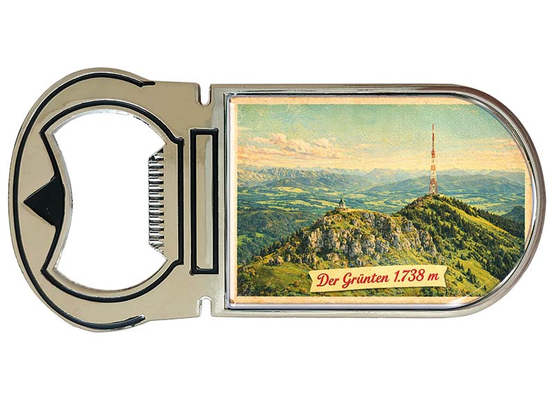 Souvenir Kapselheber Magnet Grünten aus Metall 4x9cm