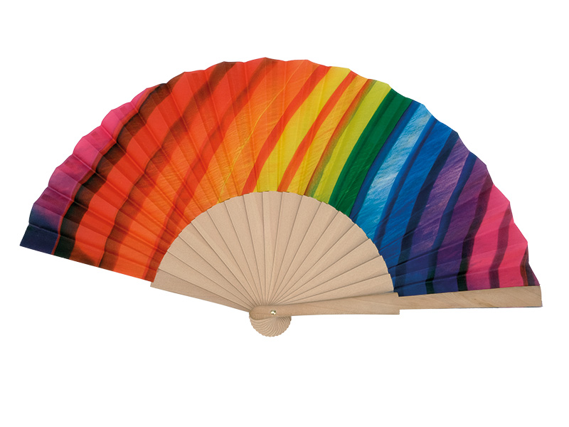Wooden hand fan rainbow 46x23x3cm