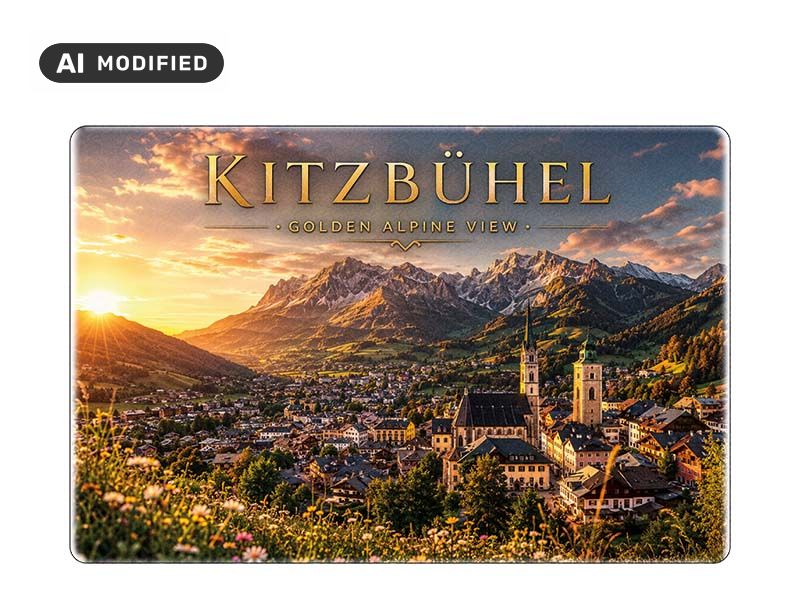 Souvenir Foto Magnet Kitzbühel aus Steingut 6x4,5cm