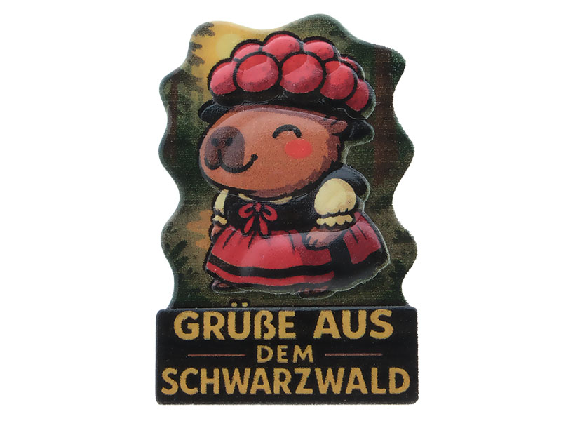 3D Magnet Cabybara mit Bollenhut aus Poly 5x0,5x7,5cm