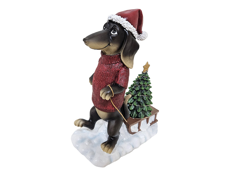 Dackel mit Schlitten und Weihnachtsbaum aus Poly 19x9x26cm, mit LED    Dackel mit Schlitten und Weihnachtsbaum aus Poly 19x9x26cm, mit LED