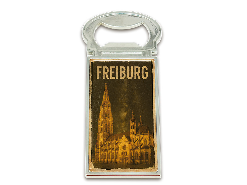 Souvenir Magnet Kapselheber aus Metall Freiburg 3x9cm