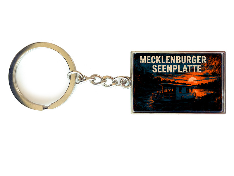 Souvenir Schlüsselanhänger rechteckig aus Metall Seenplatte 3x10cm