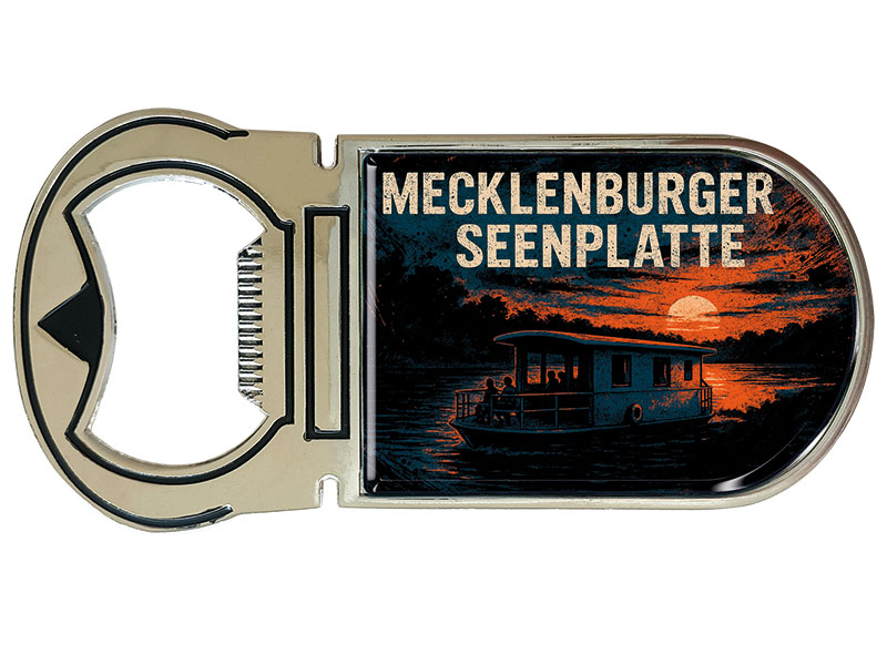 Souvenir Magnet Kapselheber aus Metall Seenplatte 4x9cm