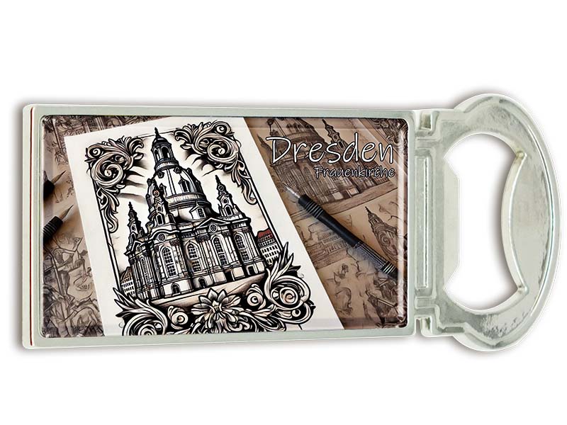 Souvenir Magnet Kapselheber aus Metall Dresden 3x9cm