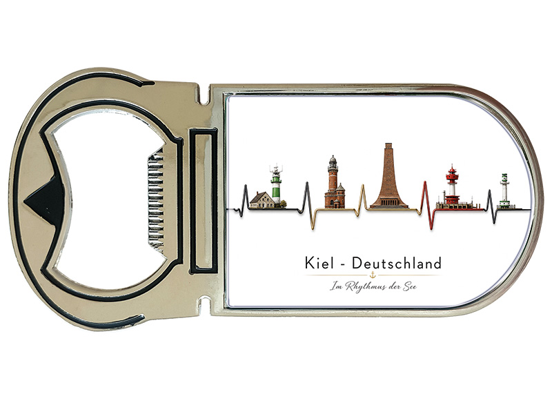 Souvenir Kapselheber Magnet Kiel aus Metall 4x9cm