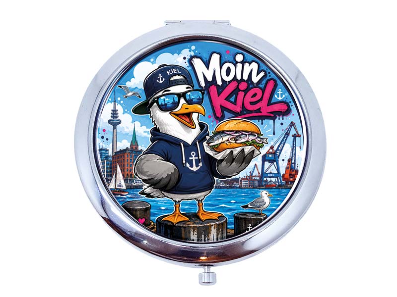 Souvenir Taschenspiegel Kiel aus Metall Ø7cm