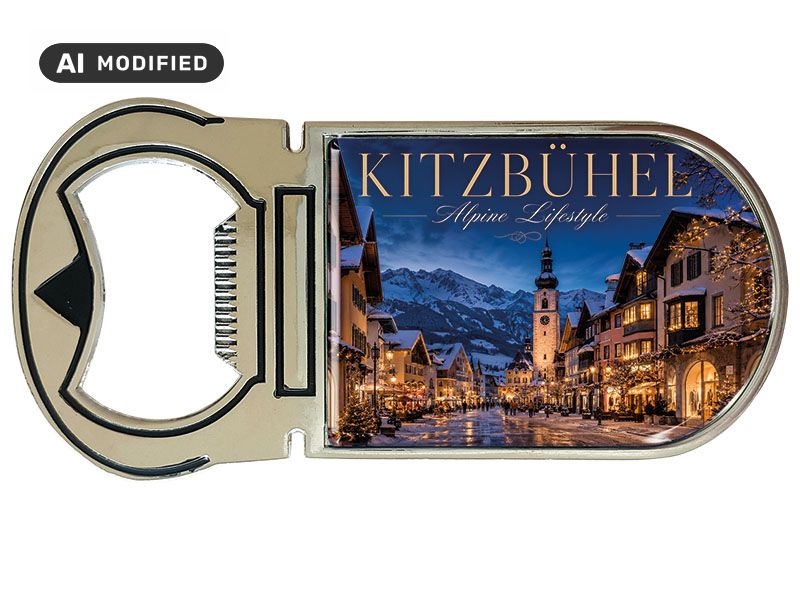 Souvenir Kapselheber Magnet Kitzbühel aus Metall 4x9cm