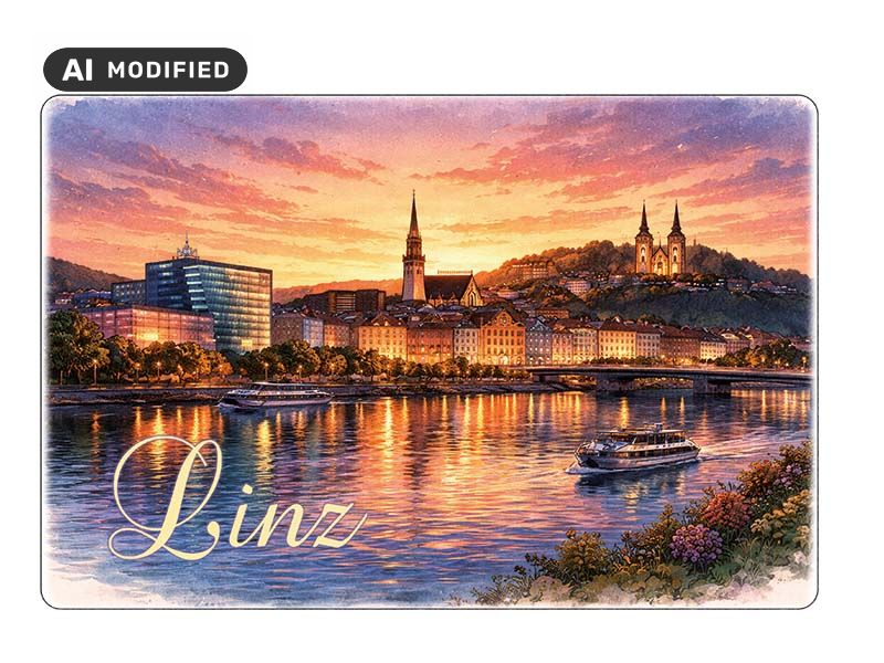 Souvenir Foto Magnet Linz aus Steingut 6x4,5cm