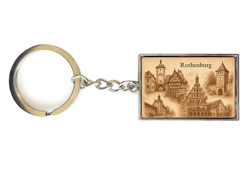 Souvenir Schlüsselanhänger rechteckig aus Metall Rothenburg 3x10cm Souvenir Schlüsselanhänger rechteckig aus Metall Rothenburg 3x10cm