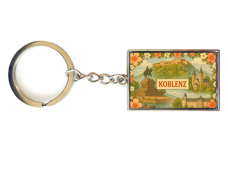 Souvenir Schlüsselanhänger rechteckig aus Metall Koblenz 3x10cm