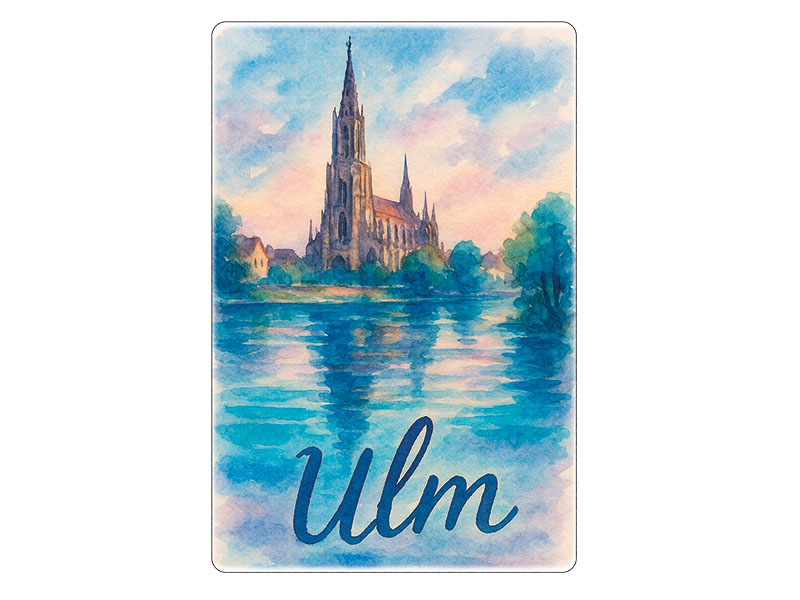 Souvenir Foto Magnet Steingut Ulm 6x4,5cm