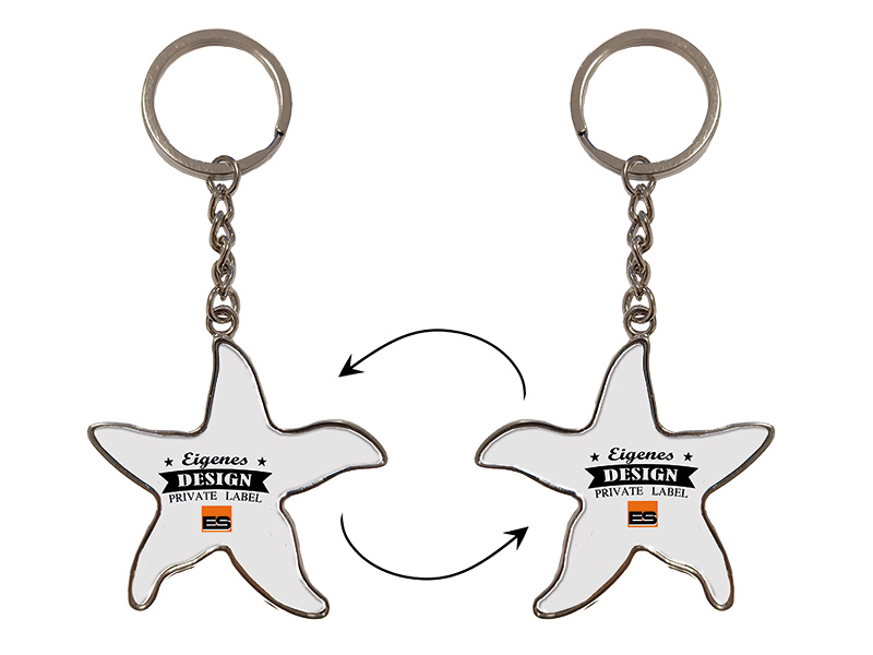 Metal double side keychain starfish 13x6,5cm, for own design