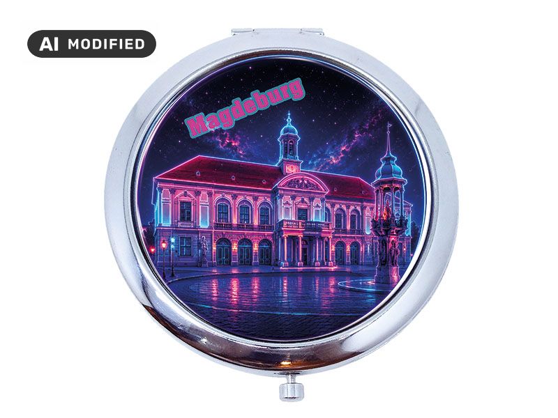 Souvenir Taschenspiegel Magdeburg aus Metall Ø7cm