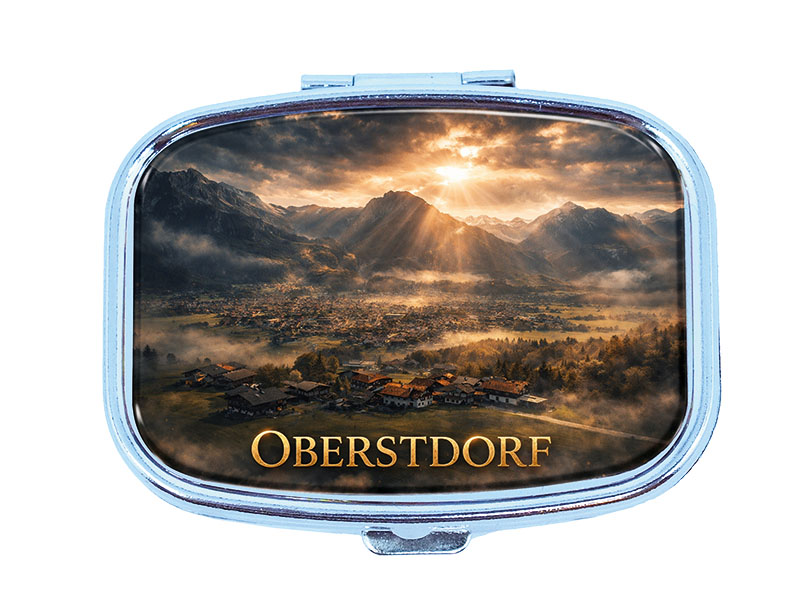 Souvenir Pillendose Oberstdorf aus Metall 6x4,5cm