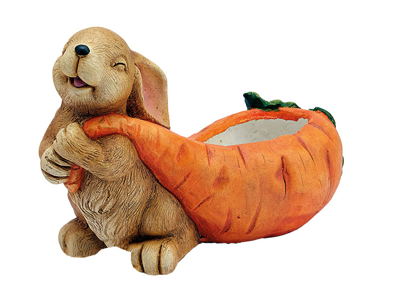 Hase mit Karottenschale aus MGO, 32,5x14,5x21,5cm    Hase mit Karottenschale aus MGO, 32,5x14,5x21,5cm
