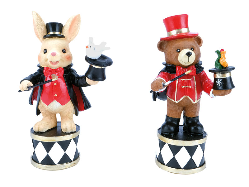 Zauberer Hase und Bär aus Poly 8,5x6x14cm