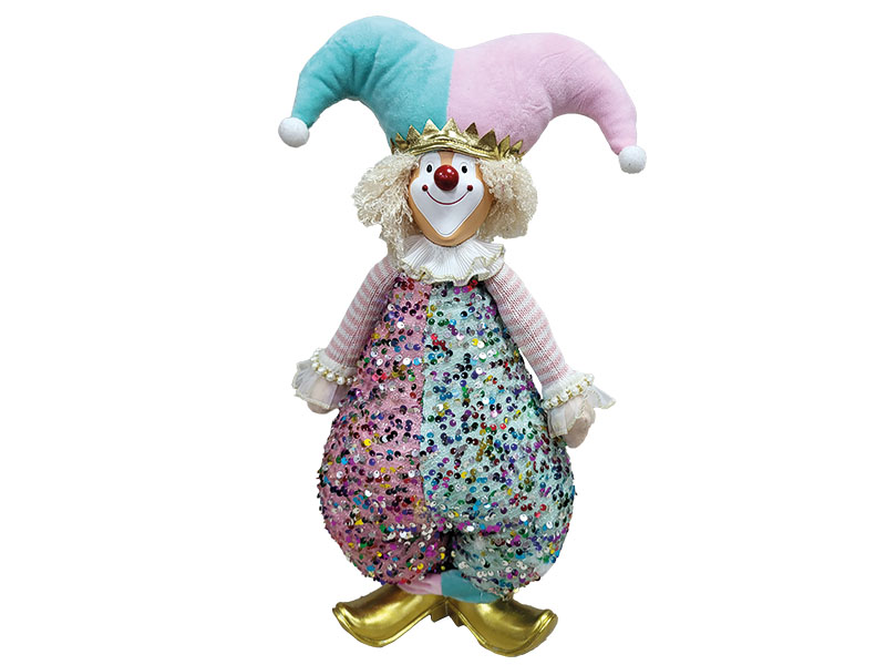 Clown aus Poly mit Glitzeranzug, 21x12x50cm   