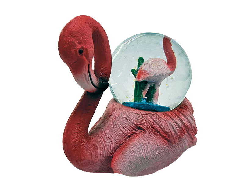 Flamingo aus Poly mit Flamingo Glitzerkugel 10x4,5x7,5cm   