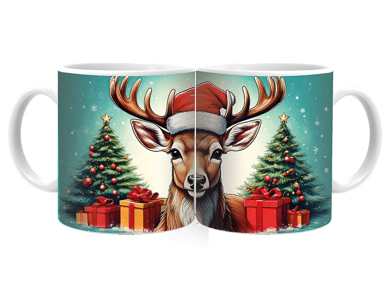 Foto Tasse Weihnachtshirsch aus Keramik Ø8x9,5cm