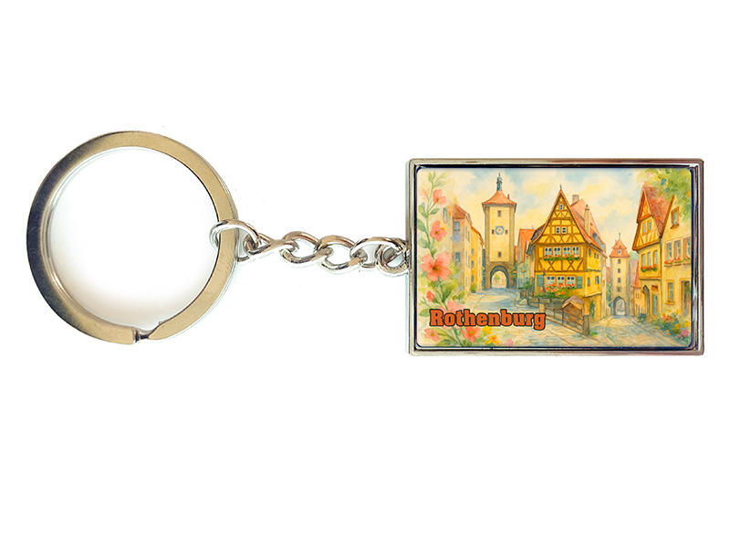 Souvenir Schlüsselanhänger rechteckig aus Metall Rothenburg 3x10cm Souvenir Schlüsselanhänger rechteckig aus Metall Rothenburg 3x10cm