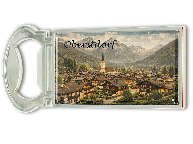 Souvenir Magnet Kapselheber aus Metall Oberstdorf 3x9cm