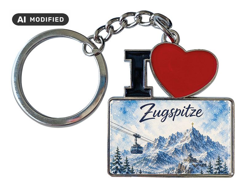 Souvenir metal keychain "I love" Zugspitze 11x4cm
