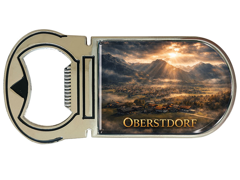 Souvenir Magnet Kapselheber aus Metall Oberstdorf 4x9cm