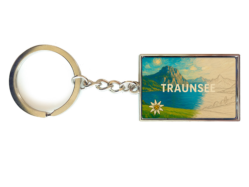 Souvenir Schlüsselanhänger rechteckig aus Metall Traunsee 3x10cm