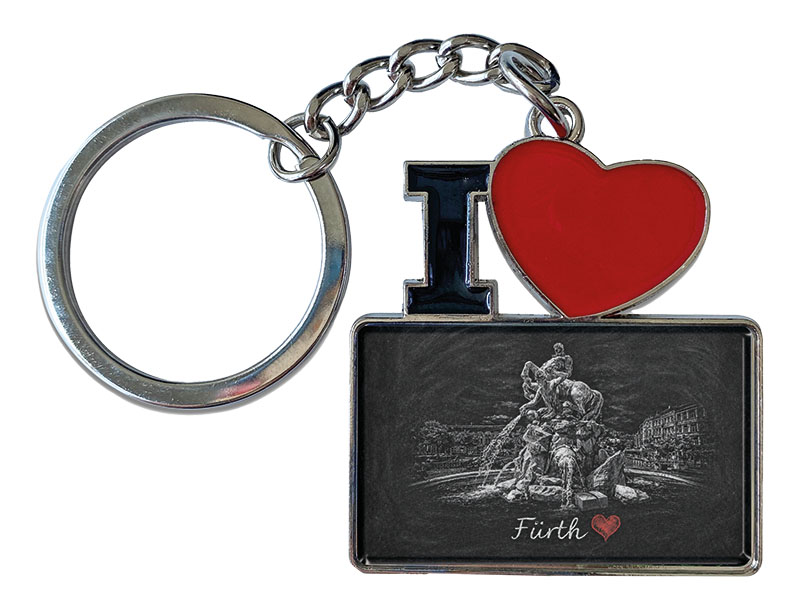 Souvenir metal keychain "I love" Fürth 11x4cm