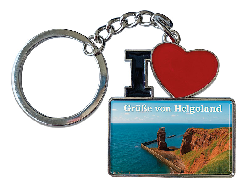 Souvenir Schlüsselanhänger aus Metall "I Love" Helgoland 11x4cm   