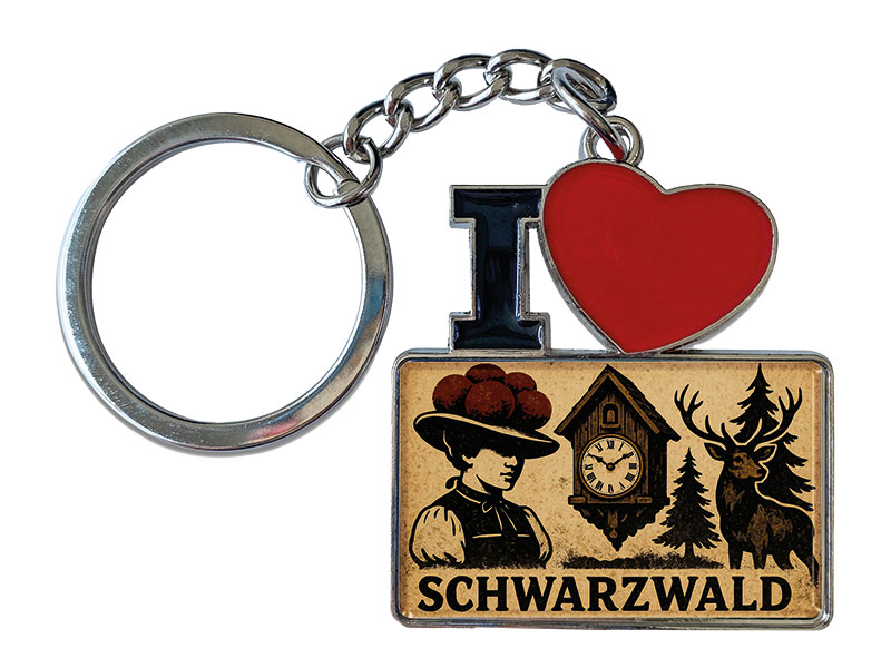 Souvenir Schlüsselanhänger aus Metall "I Love" Schwarzwald 11x4cm   