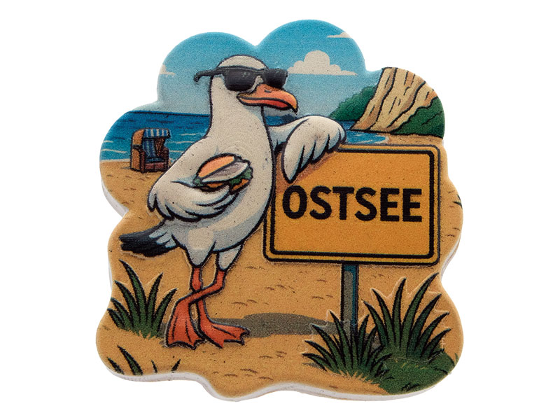 3D magnet seagull with town sign baltic sea, poly, 6,5x0,5x7cm