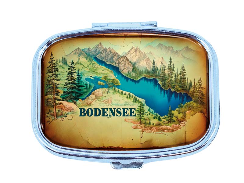 Souvenir Pillendose rechteckig aus Metall Bodensee 6x4,5cm Souvenir Pillendose rechteckig aus Metall Bodensee 6x4,5cm