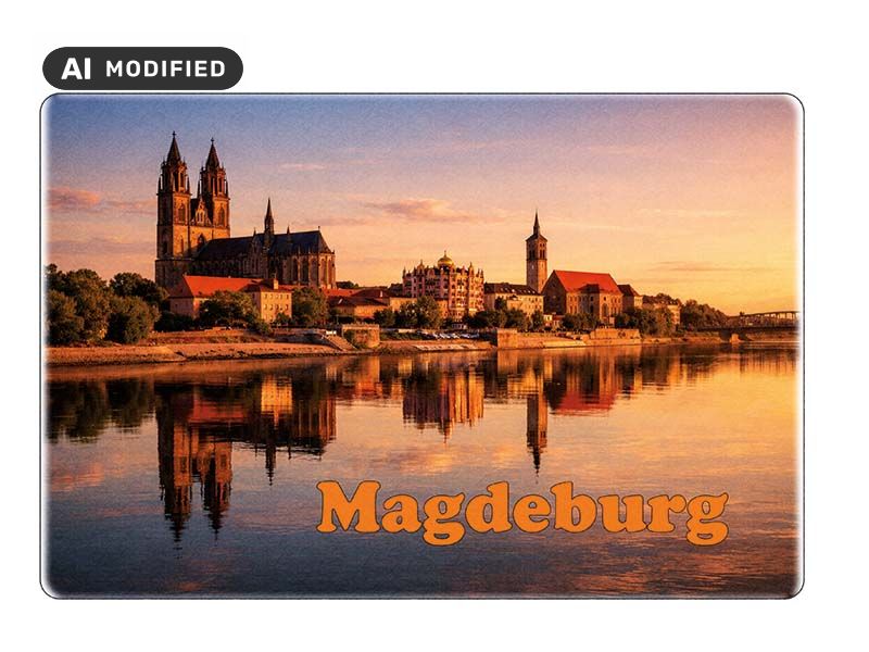 Souvenir Foto Magnet Magdeburg aus Steingut 6x4,5cm