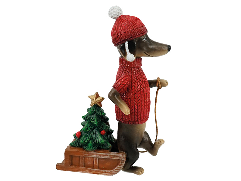 18132 Poly Dackel mit Schlitten