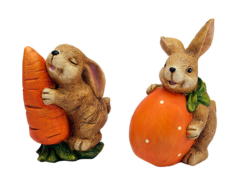 Hase mit Karotte und Ei aus Poly, 11x8x15,5cm   