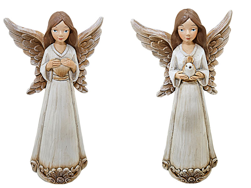 Engel mit Herz und Vogel aus Poly 8x5,5x19cm   