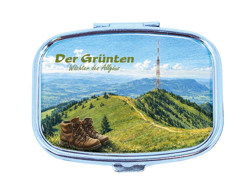 Souvenir Pillendose Grünten aus Metall 6x4,5cm
