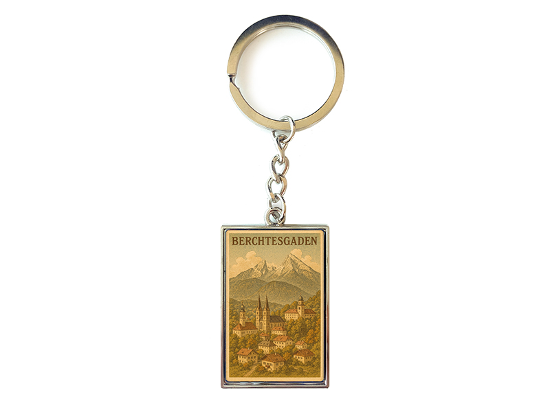 Souvenir Schlüsselanhänger rechteckig aus Metall Berchtesgaden 3x10cm Souvenir Schlüsselanhänger rechteckig aus Metall Berchtesgaden 3x10cm
