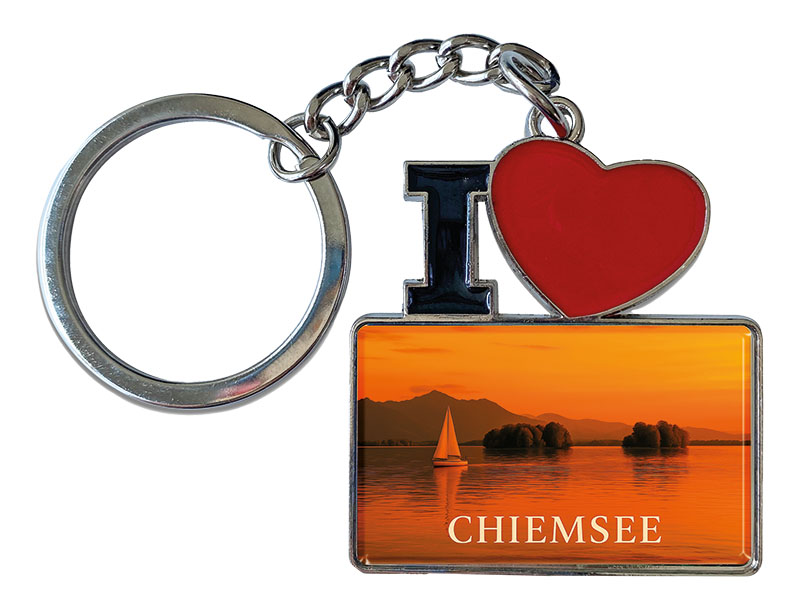 Souvenir Schlüsselanhänger aus Metall "I Love" Chiemsee 11x4cm   