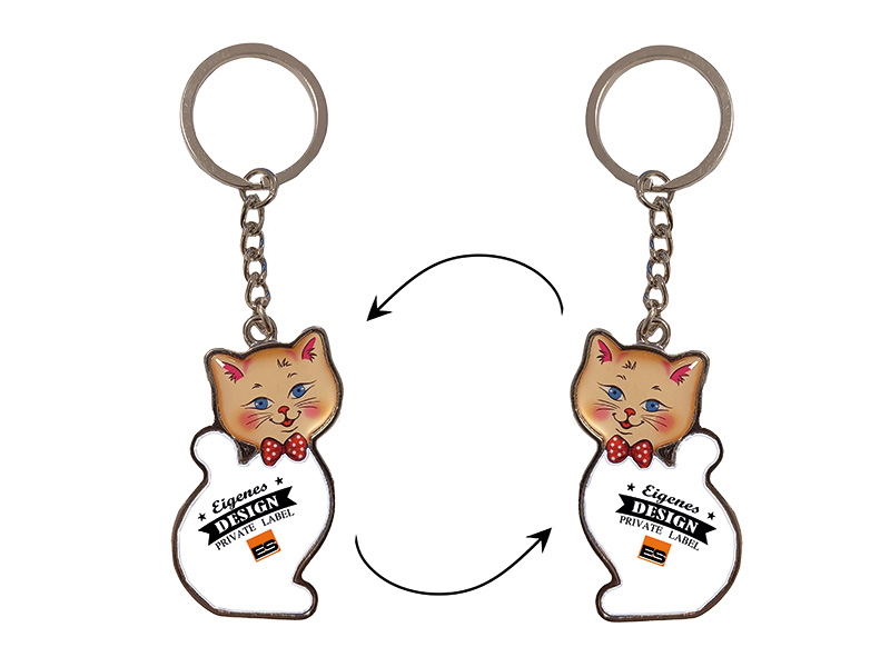 Metal double side keychain cat 12,5x3,5cm, for own design